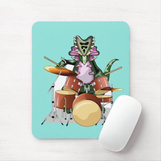Illustration Of A Chasmosaurus Playing The Drums. Mouse Pad (With Mouse)