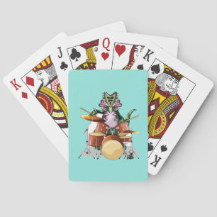 Illustration Of A Chasmosaurus Playing The Drums. Playing Cards