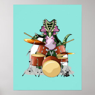 Illustration Of A Chasmosaurus Playing The Drums. Poster