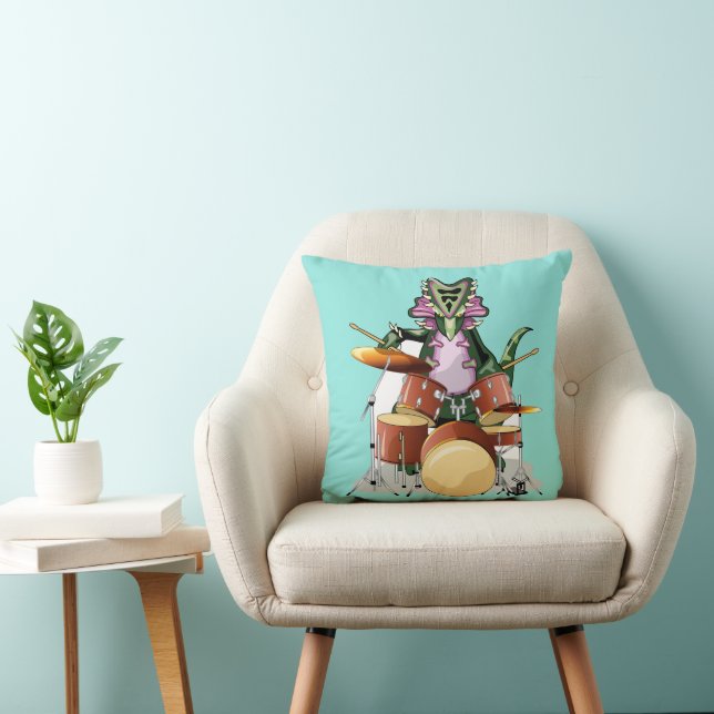 Illustration Of A Chasmosaurus Playing The Drums. Throw Pillow (Chair)