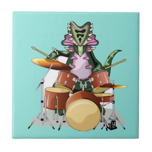 Illustration Of A Chasmosaurus Playing The Drums. Tile