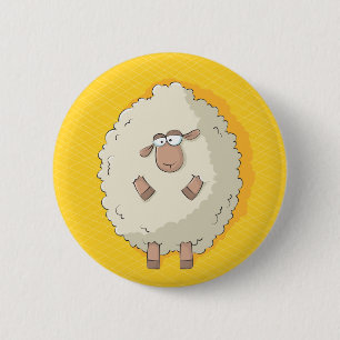 Illustration of a cute and funny giant sheep 2 inch round button