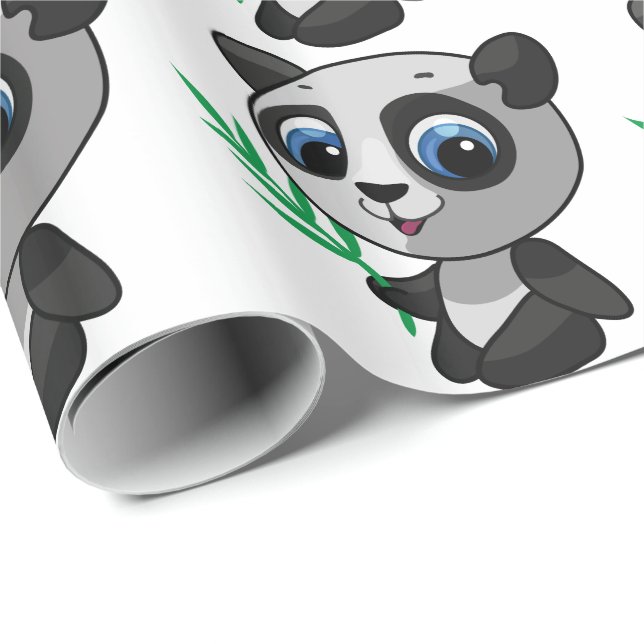 Illustration of a cute wild panda with bamboo wrapping paper (Roll Corner)