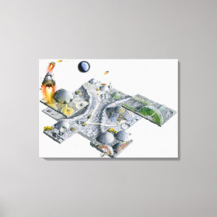 Illustration of a futuristic base on the Moon Canvas Print