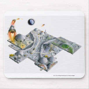 Illustration of a futuristic base on the Moon Mouse Pad