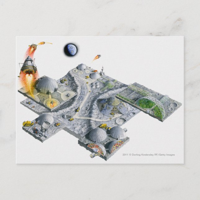 Illustration of a futuristic base on the Moon Postcard (Front)