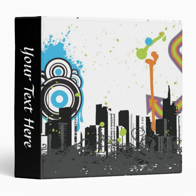 Illustration of a grungy cityscape binder (Front/Spine)