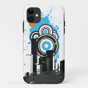 Illustration of a grungy cityscape iPhone 11 case