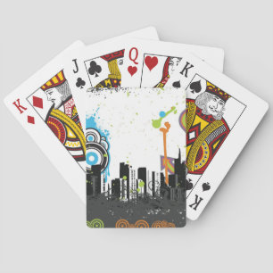 Illustration of a grungy cityscape playing cards