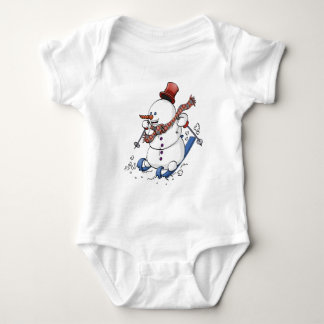 Illustration of a happy snowman on skis t- baby bodysuit
