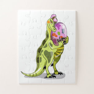 Illustration Of A Lambeosaurus Holding An Egg. Jigsaw Puzzle