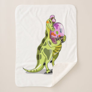 Illustration Of A Lambeosaurus Holding An Egg. Sherpa Blanket