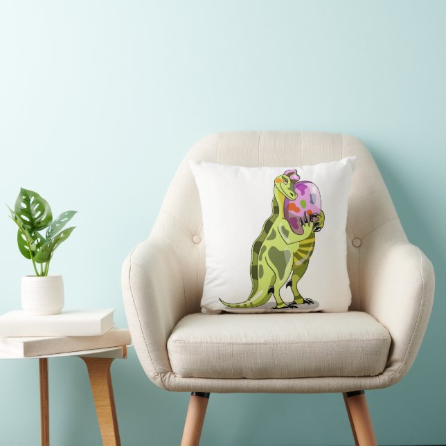 Illustration Of A Lambeosaurus Holding An Egg. Throw Pillow (Chair)