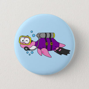 Illustration Of A Loch Ness Monster Scuba Diver. 2 Inch Round Button