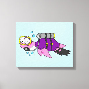 Illustration Of A Loch Ness Monster Scuba Diver. Canvas Print