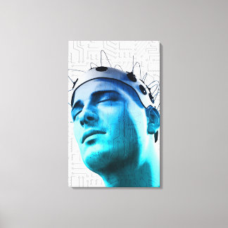 Illustration of a man wearing a cap of electrodes canvas print