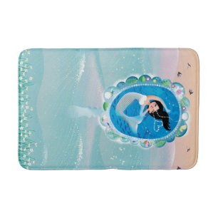 Illustration of a Mermaid's mirror w Bubble Kiss Bath Mat