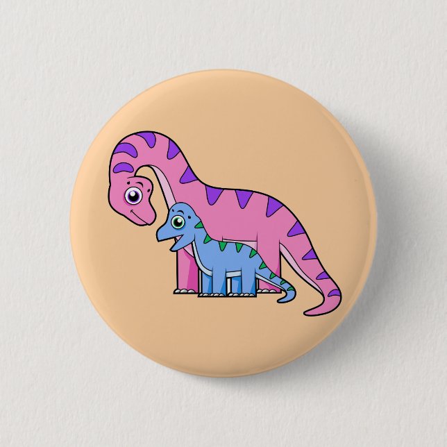 Illustration Of A Mother And Child Brachiosaurus. 2 Inch Round Button (Front)