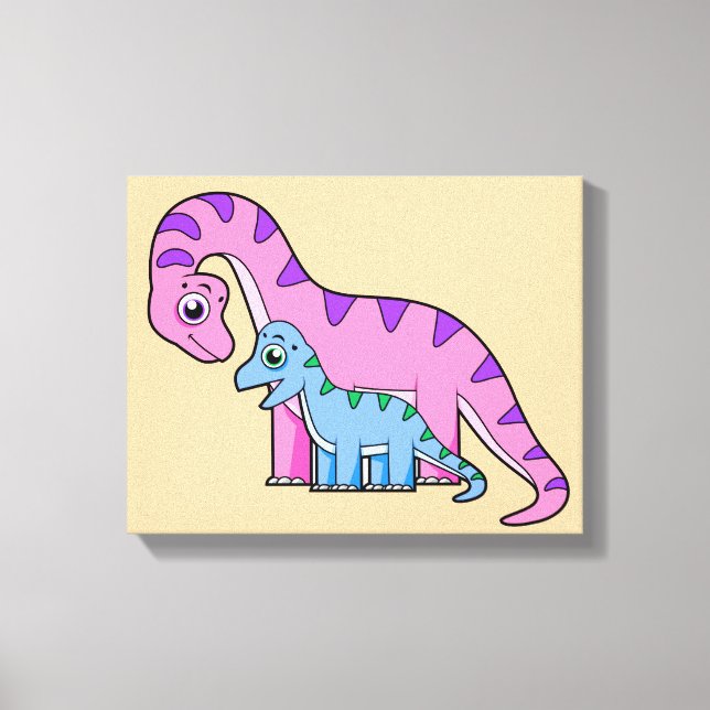 Illustration Of A Mother And Child Brachiosaurus. Canvas Print (Front)