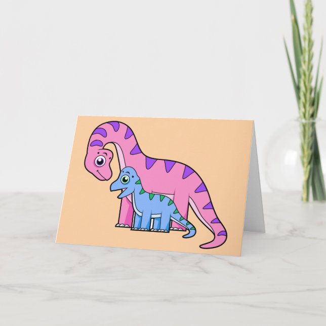 Illustration Of A Mother And Child Brachiosaurus. Card (Front)