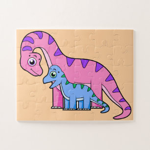 Illustration Of A Mother And Child Brachiosaurus. Jigsaw Puzzle
