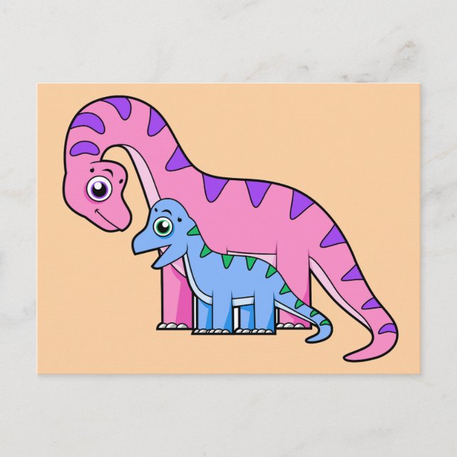 Illustration Of A Mother And Child Brachiosaurus. Postcard (Front)