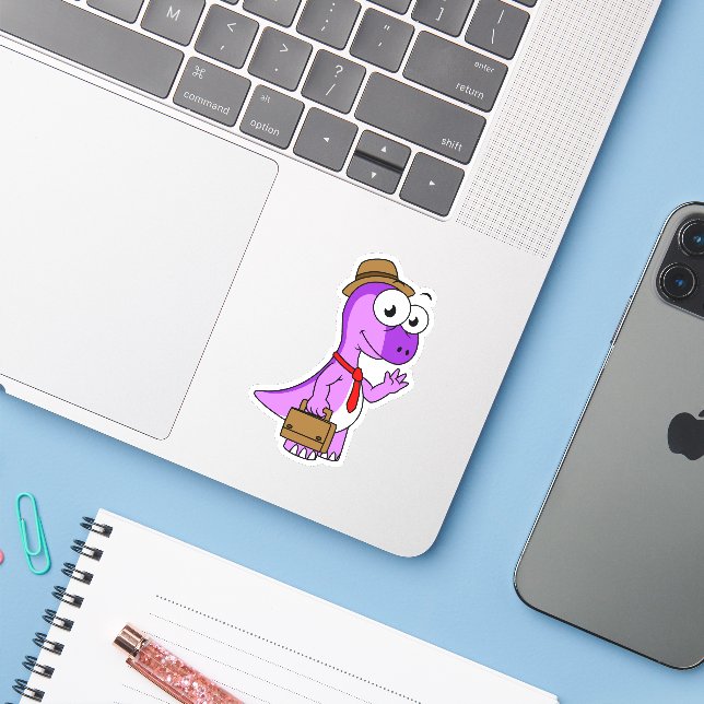 Illustration Of A Pachycephalosaurus Businessman. (Laptop w/ iPhone)