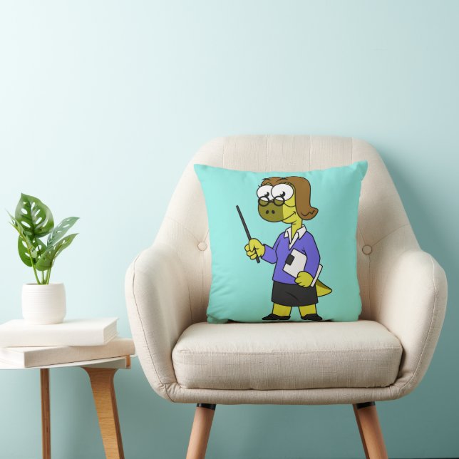 Illustration Of A Pachycephalosaurus Teacher. Throw Pillow (Chair)