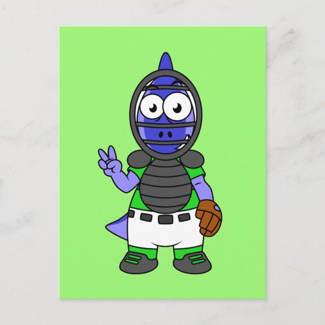 Illustration Of A Parasaurolophus Baseball Catcher Postcard (Front)