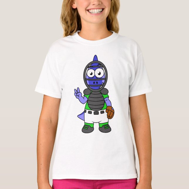 Illustration Of A Parasaurolophus Baseball Catcher T-Shirt (Front)