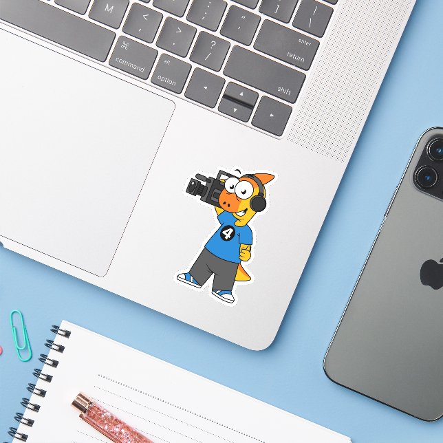 Illustration Of A Parasaurolophus Camera Operator. (Laptop w/ iPhone)