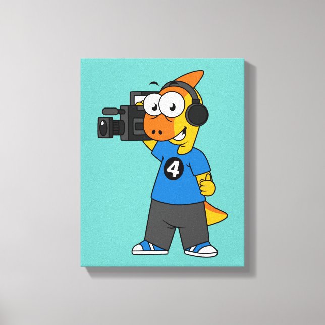 Illustration Of A Parasaurolophus Camera Operator. Canvas Print (Front)