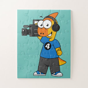 Illustration Of A Parasaurolophus Camera Operator. Jigsaw Puzzle
