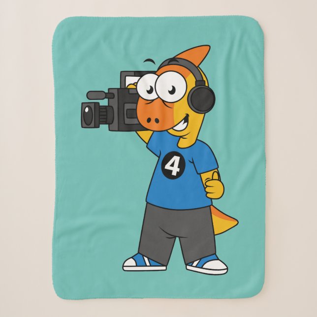 Illustration Of A Parasaurolophus Camera Operator. Sherpa Blanket (Front)