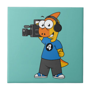 Illustration Of A Parasaurolophus Camera Operator. Tile