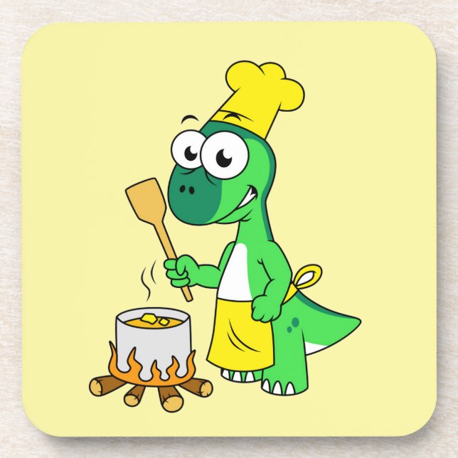 Illustration Of A Parasaurolophus Dinosaur Cooking Coaster (Front)