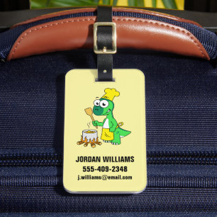 Illustration Of A Parasaurolophus Dinosaur Cooking Luggage Tag