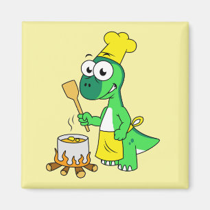 Illustration Of A Parasaurolophus Dinosaur Cooking Magnet