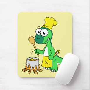 Illustration Of A Parasaurolophus Dinosaur Cooking Mouse Pad
