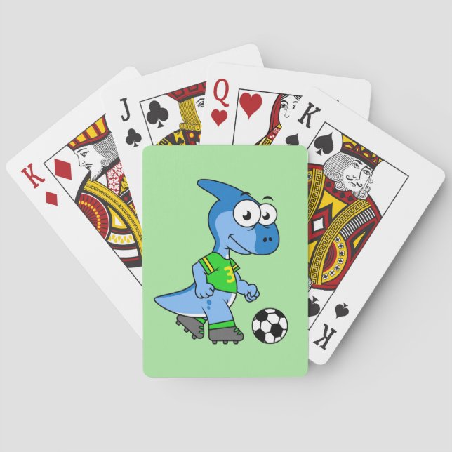 Illustration Of A Parasaurolophus Playing Soccer. Cards (Back)