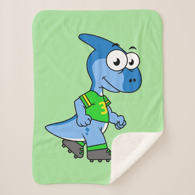 Illustration Of A Parasaurolophus Playing Soccer. Sherpa Blanket (Front)