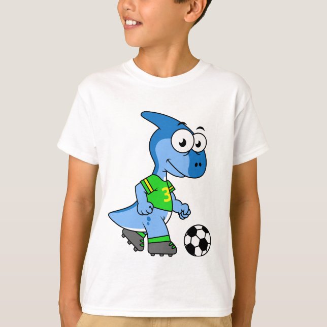 Illustration Of A Parasaurolophus Playing Soccer. T-Shirt (Front)