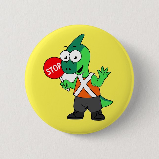 Illustration Of A Parasaurolophus Traffic Enforcer 2 Inch Round Button (Front)