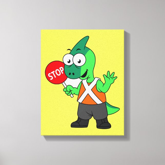 Illustration Of A Parasaurolophus Traffic Enforcer Canvas Print (Front)