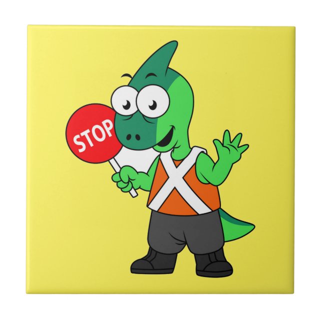 Illustration Of A Parasaurolophus Traffic Enforcer Tile (Front)