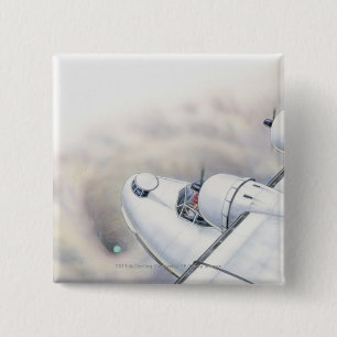 Illustration of a plane flying above wormhole 2 inch square button