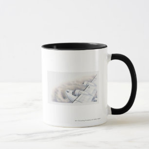 Illustration of a plane flying above wormhole mug