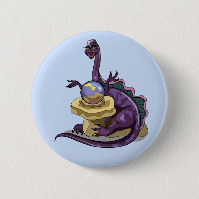 Illustration Of A Plateosaurus Fortune Teller. 2 Inch Round Button (Front)
