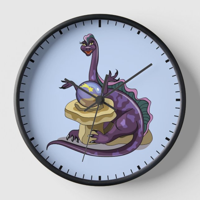 Illustration Of A Plateosaurus Fortune Teller. Clock (Front)