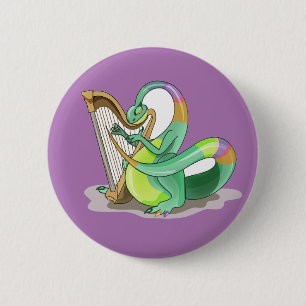 Illustration Of A Plateosaurus Playing The Harp. 2 Inch Round Button